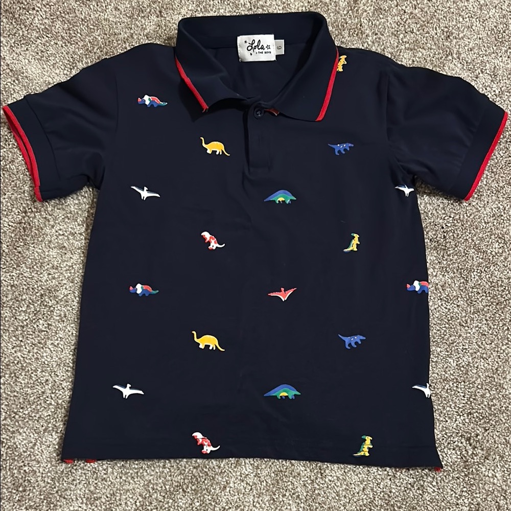 Navy Dinosaur Print Kids Polo Shirt